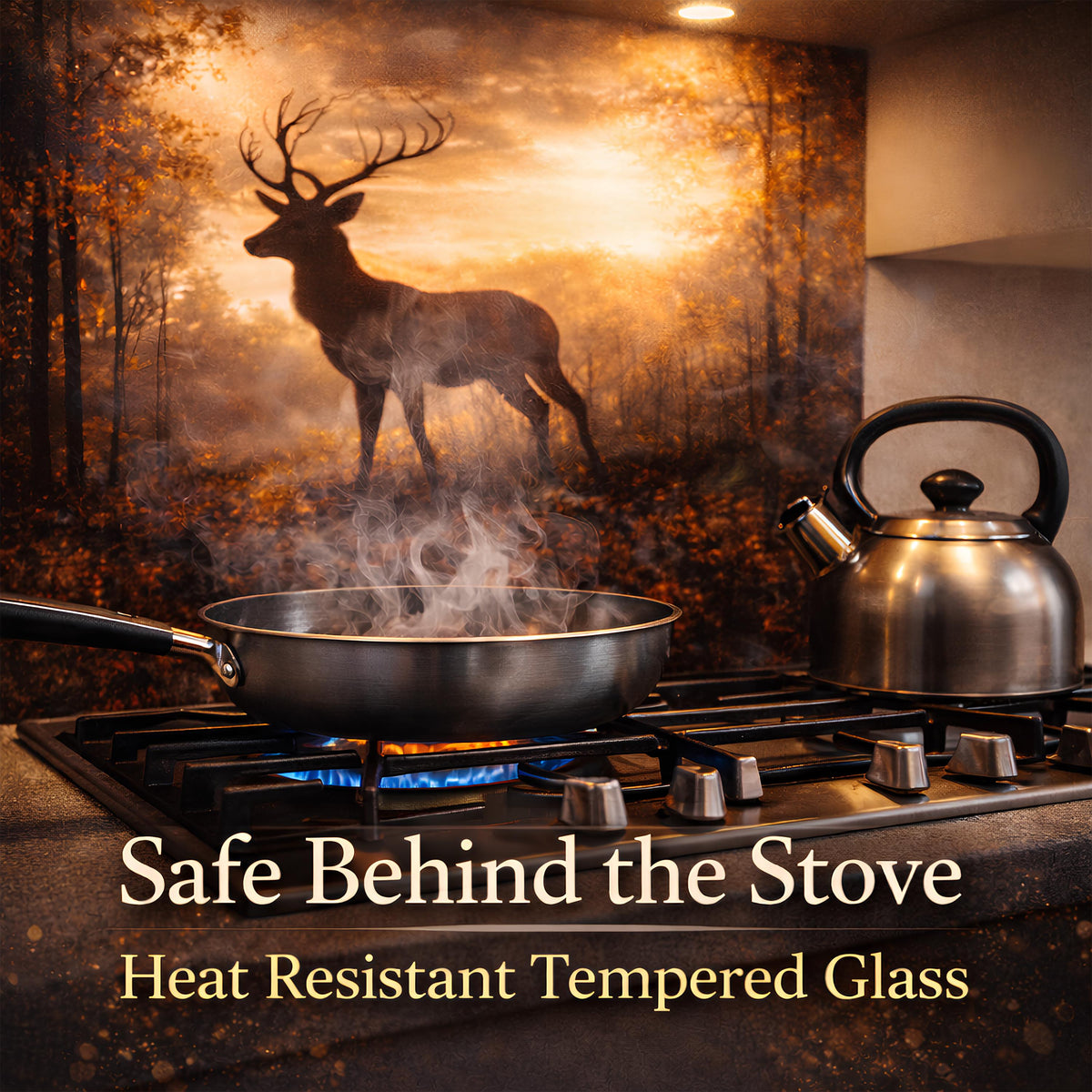Glass Backsplash for Kitchen, Easy Clean Tempered Glass Panel, Green Olive Garden Design