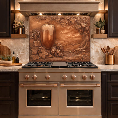 Vineyard Harvest Tempered Glass Backsplash, Copper Look Vineyard Grape Wall Panel, Custom Size
