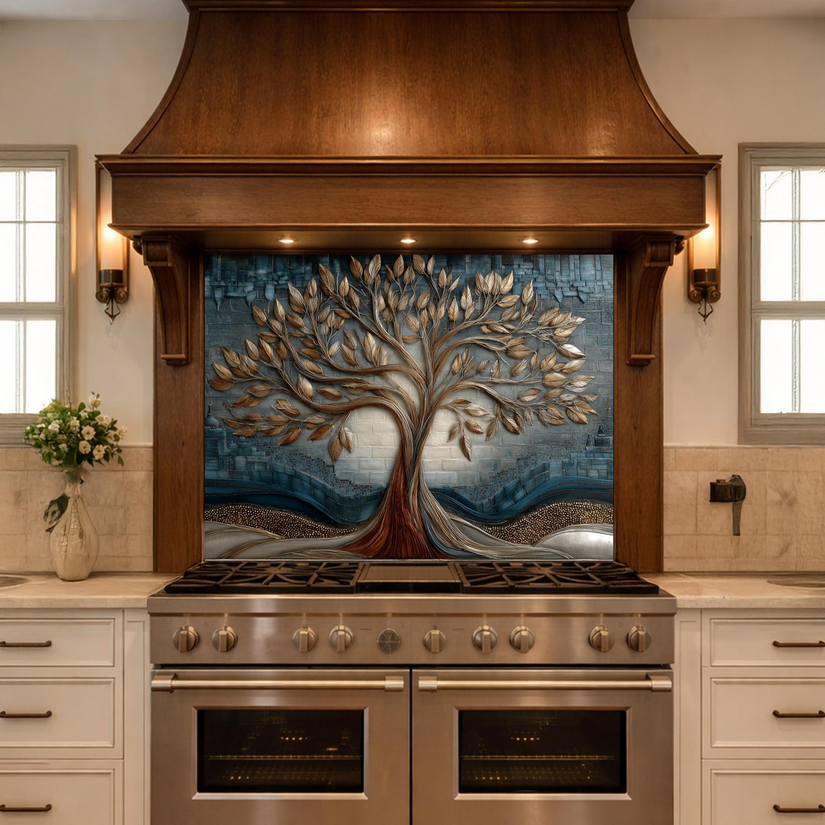 Tree of Life Tempered Glass Kitchen Panel, Mosaic Splashback, Heat Resistant Backsplash