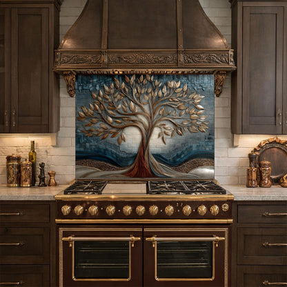 Tree of Life Tempered Glass Kitchen Panel, Mosaic Splashback, Heat Resistant Backsplash