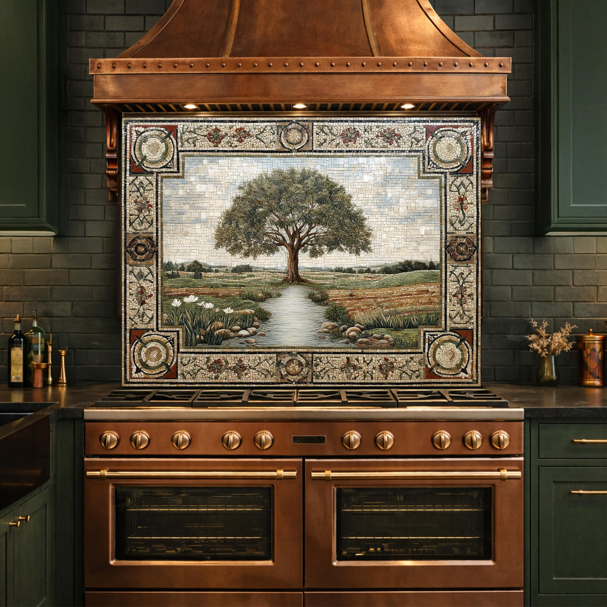 Tempered Glass Tree of Life Kitchen Backsplash, Farmhouse Stove Decor