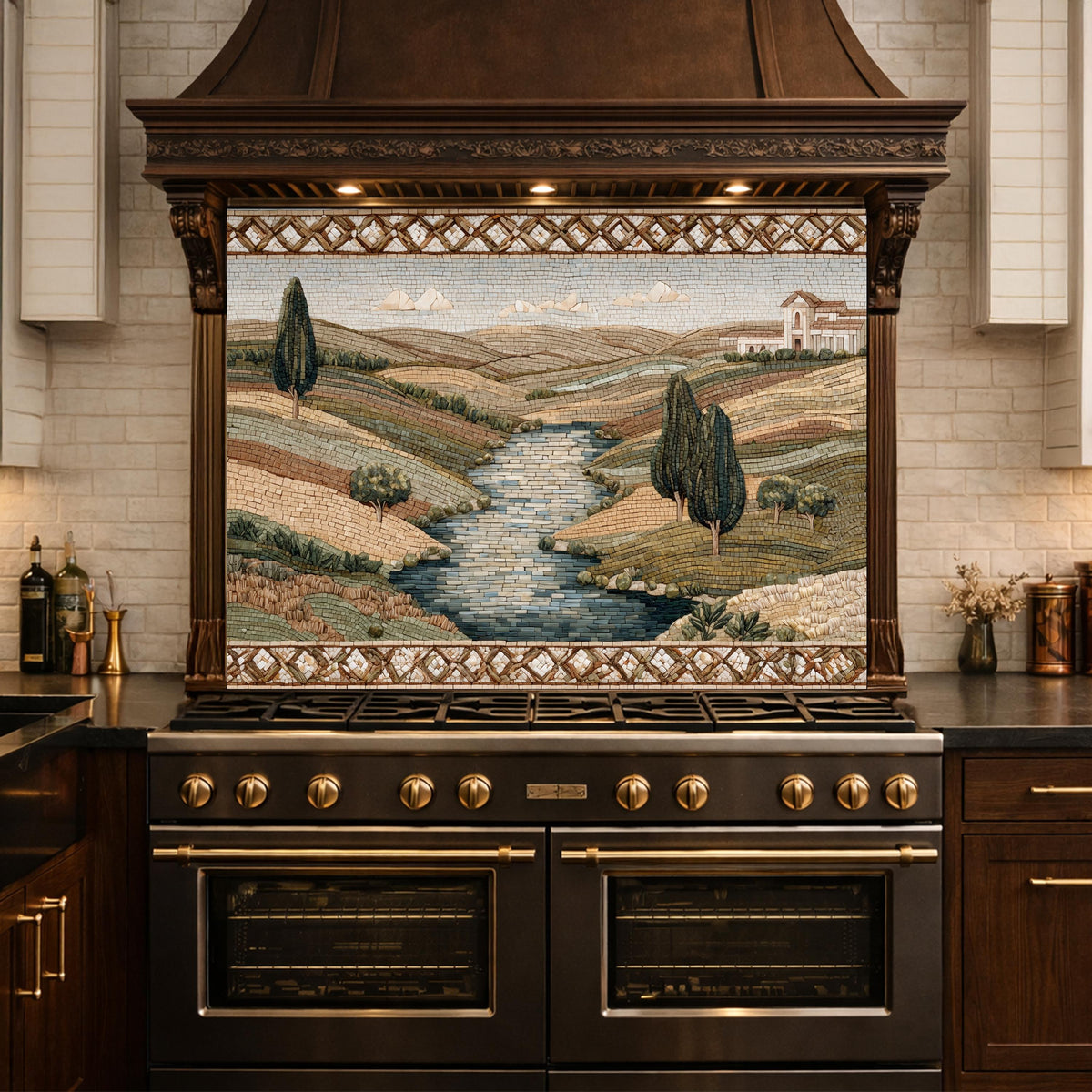 Tuscan Landscape Tempered Glass Backsplash, Mediterranean Kitchen Decor, Stove Panel