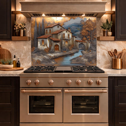 Tuscan Villa Glass Backsplash Rustic Mediterranean Kitchen Wall Panel Decor