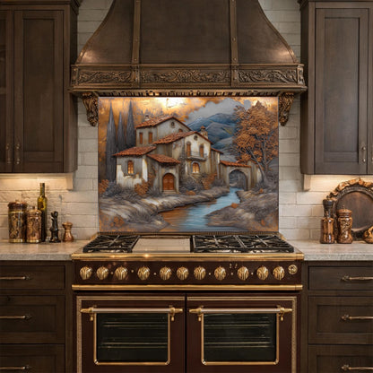Tuscan Villa Glass Backsplash Rustic Mediterranean Kitchen Wall Panel Decor