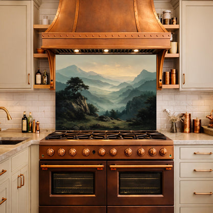 Misty Mountain Landscape Glass Kitchen Backsplash – Scenic Stove Wall Decor