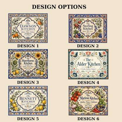 Personalized Mediterranean Tile Backsplash, Custom Family Kitchen Sign, Italian Ceramic Style Tempered Glass Backsplash